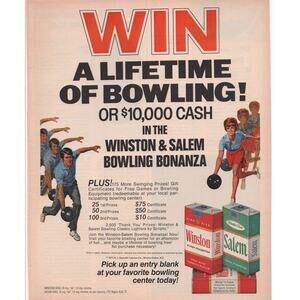 Winston Cigarette Salem Cigarette Advertisement 1971 Vintage Tobacciana Bowling